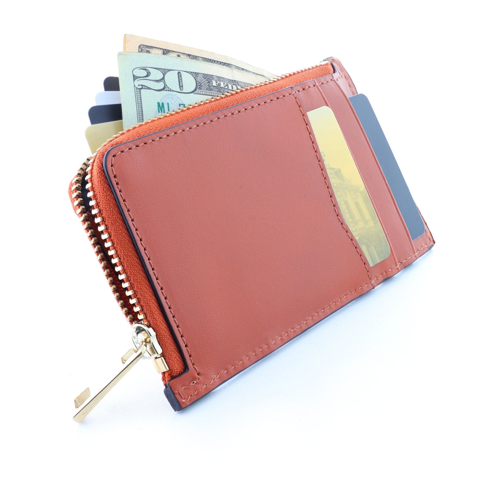 Card holder made of genuine leather with a zipper in cognac color - unisex - COLDFIRE