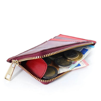 Genuine Leather Cardholder with Zipper in dark red - unisex - COLDFIRE