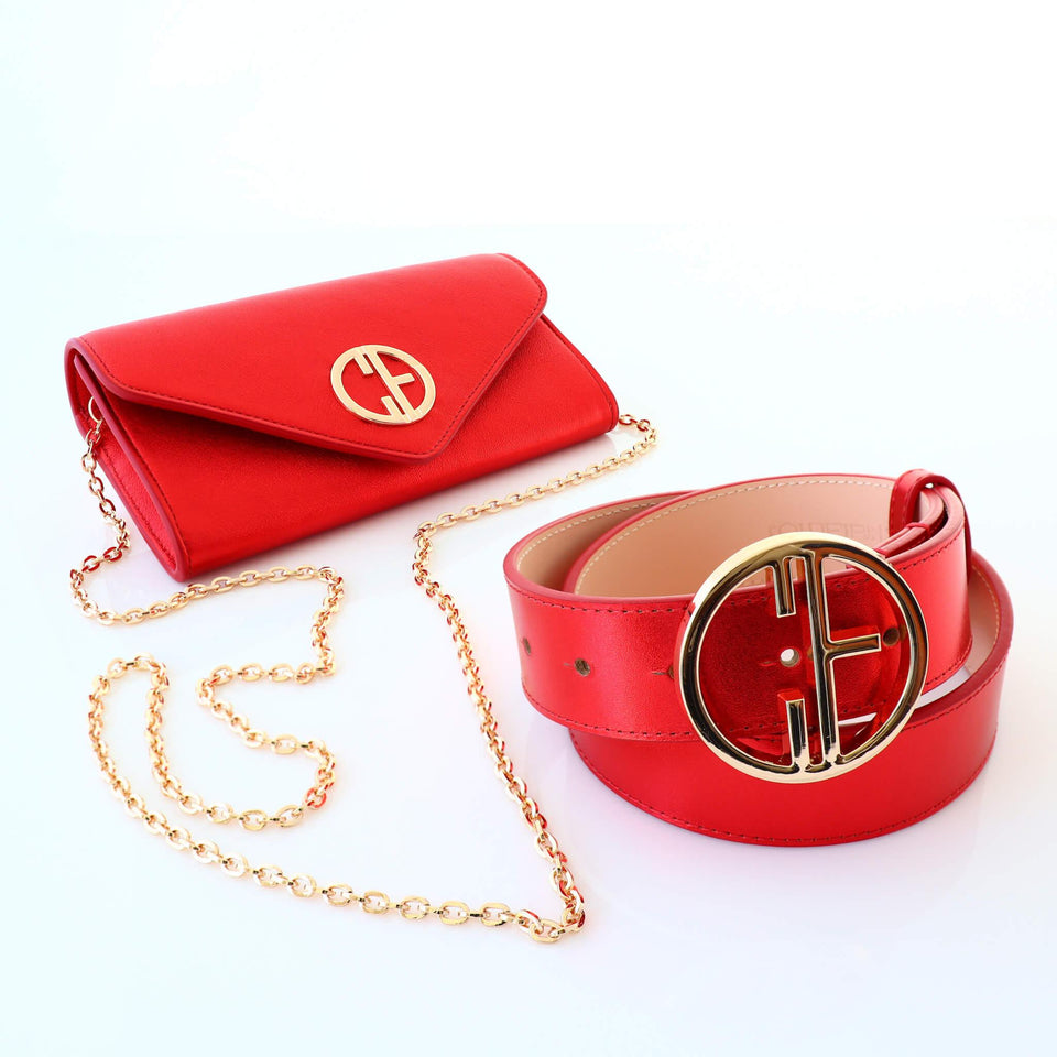 Set of Small Women's Bag and Leather Belt Set 35mm - Egeria Red | COLDFIRE - COLDFIRE