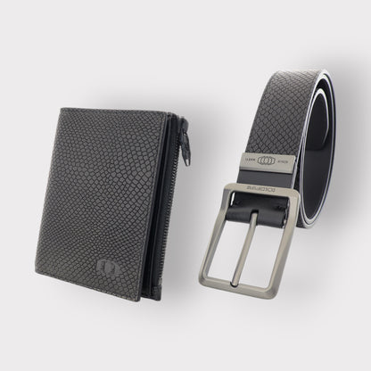 SNAKE EYE - set of mens belt and Bifold Zip Wallet with Coin Pocket - COLDFIRE