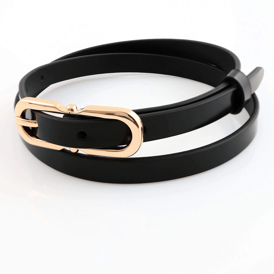 Women's belt - genuine leather - 12 mm - Black semi patent - Gold | COLDFIRE - COLDFIRE