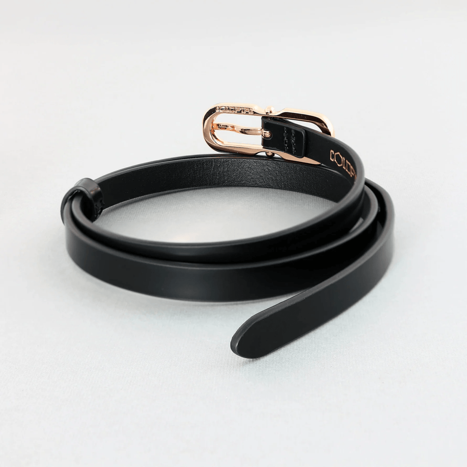 Women's belt - genuine leather - 12 mm - Black semi patent - Gold | COLDFIRE - COLDFIRE