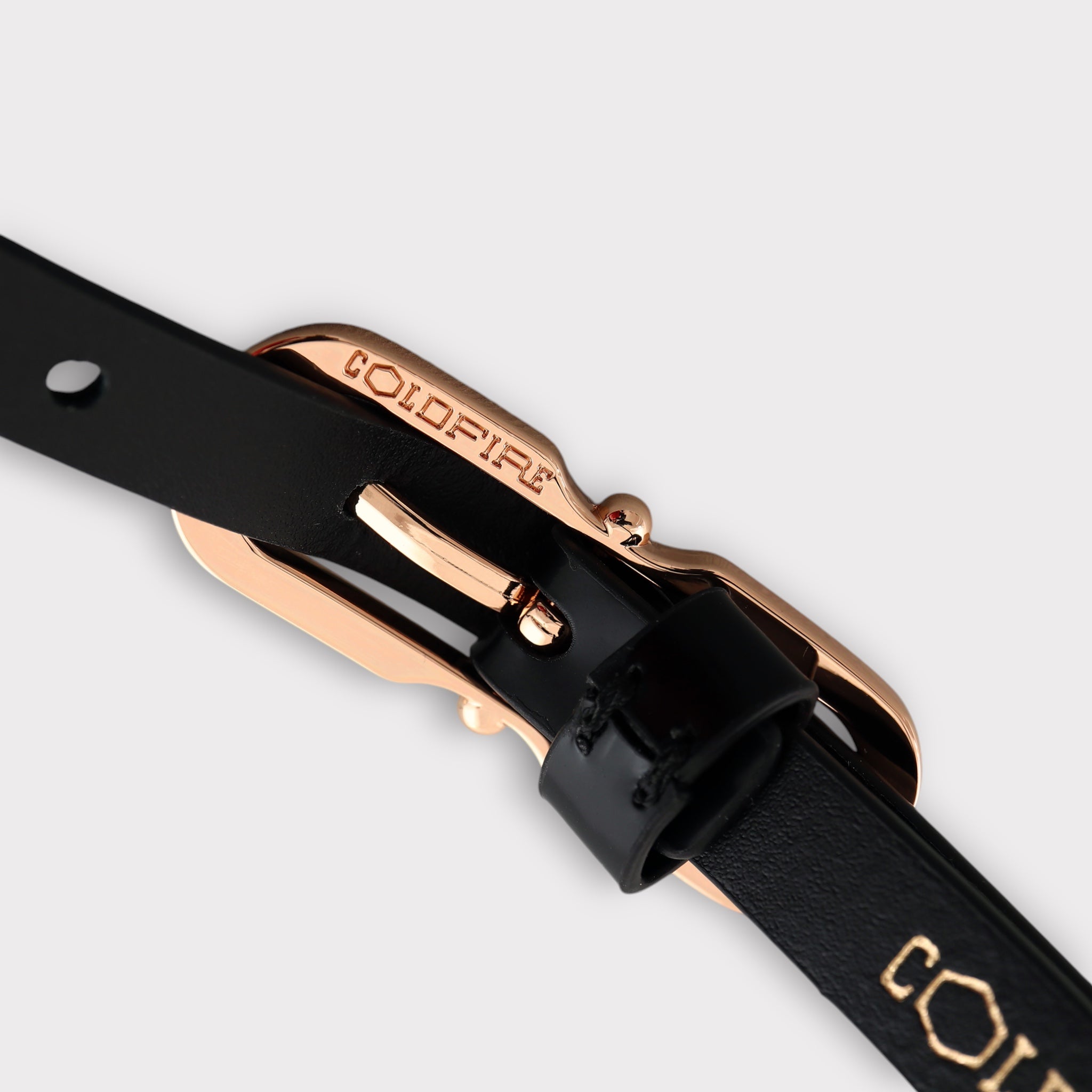 Women's belt - genuine leather - 12 mm - Black semi patent - Gold | COLDFIRE - COLDFIRE