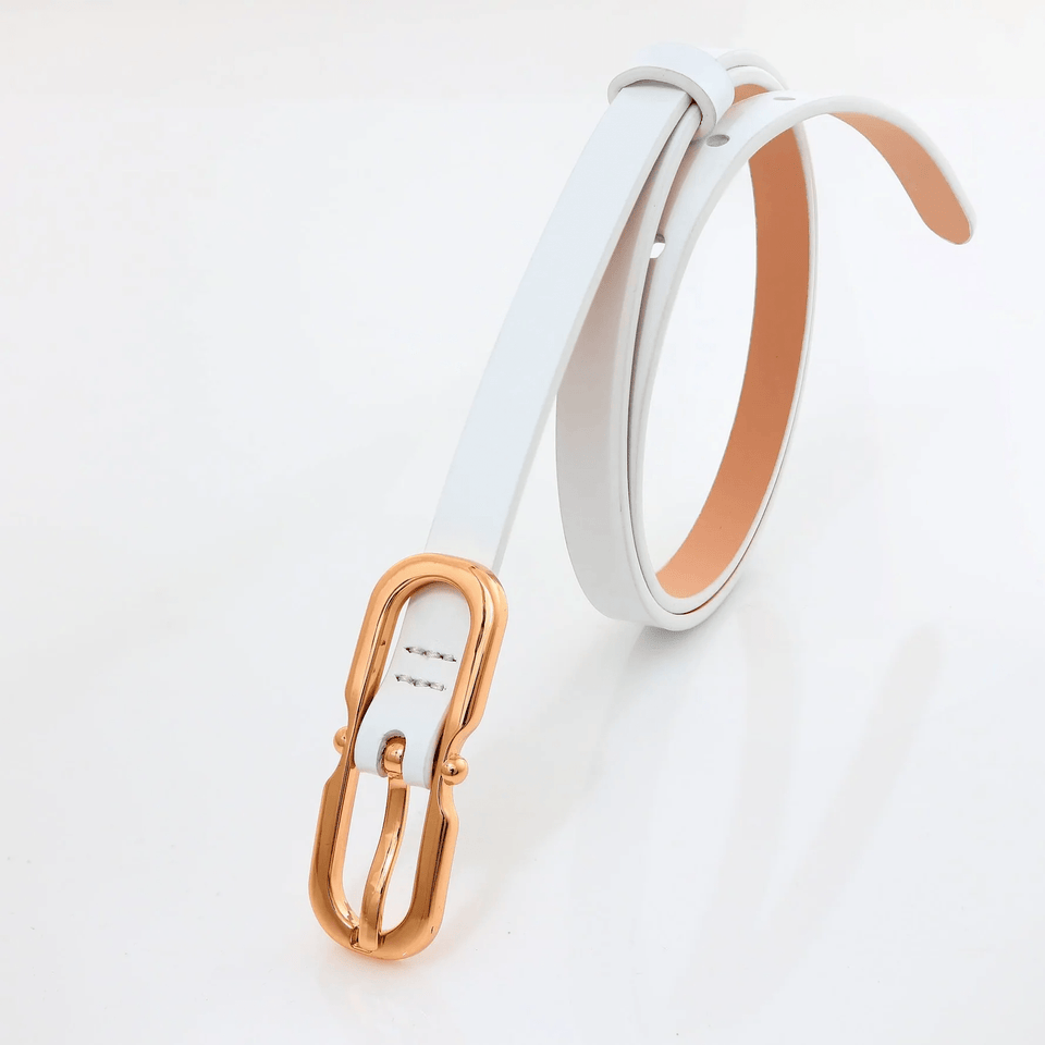 Women's belt - genuine leather - 12 mm - White semi patent - Gold | COLDFIRE - COLDFIRE