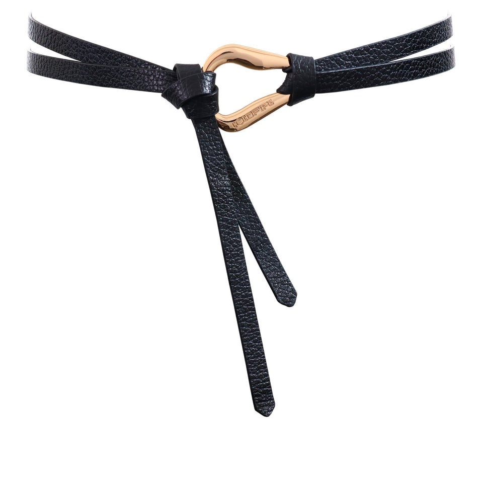 Women's double knot belt - genuine leather - 10 mm - Black - Gold | COLDFIRE - COLDFIRE