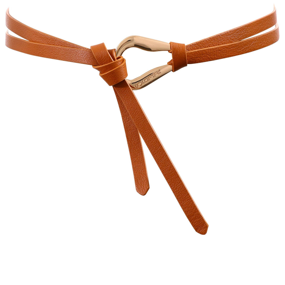 Women's double knot belt - genuine leather - 10 mm - Camel - Gold | COLDFIRE - COLDFIRE