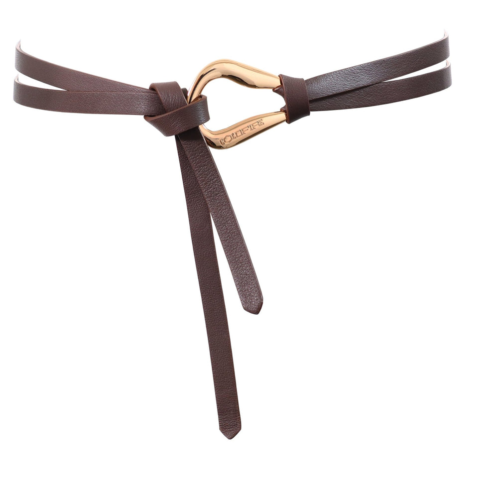 Women's double knot belt - genuine leather - 10 mm - Dark Brown - Gold | COLDFIRE - COLDFIRE