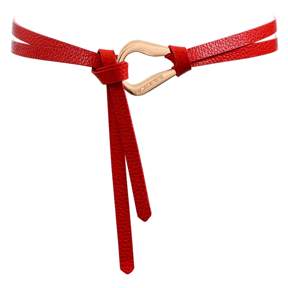 Women's double knot belt - genuine leather - 10 mm - Red - Gold | COLDFIRE - COLDFIRE