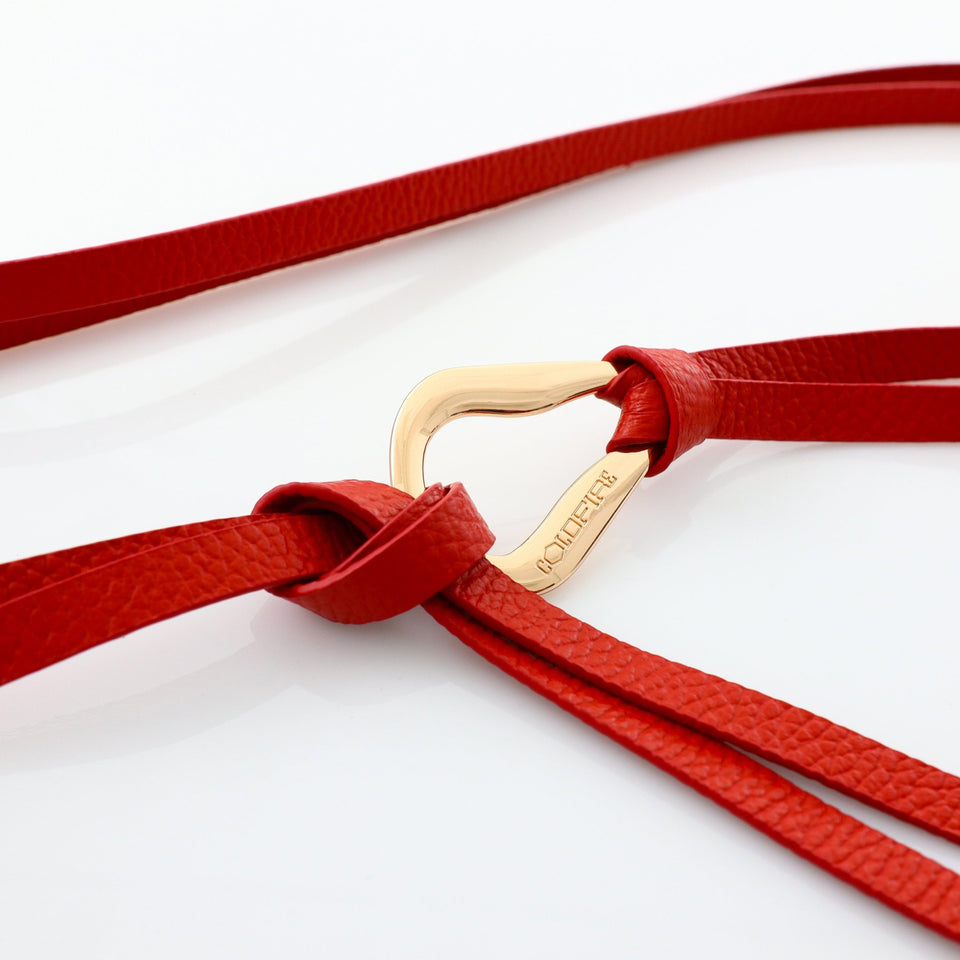 Women's double knot belt - genuine leather - 10 mm - Red - Gold | COLDFIRE - COLDFIRE