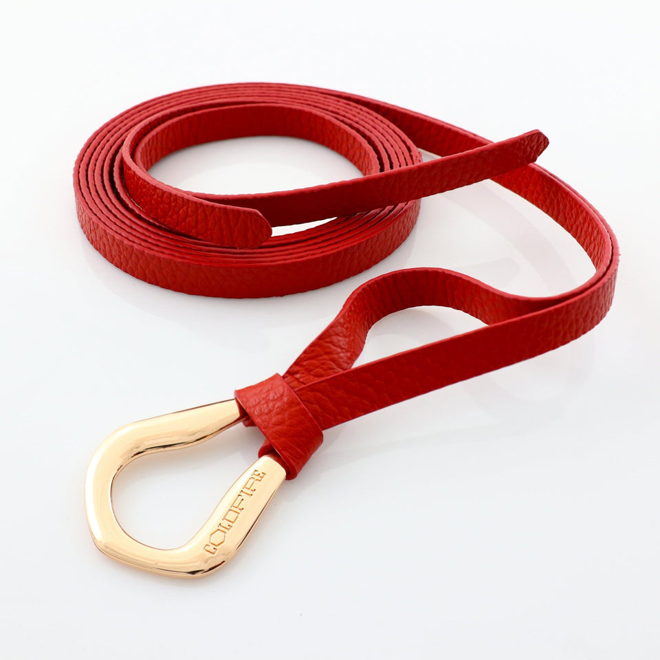 Women's double knot belt - genuine leather - 10 mm - Red - Gold | COLDFIRE - COLDFIRE