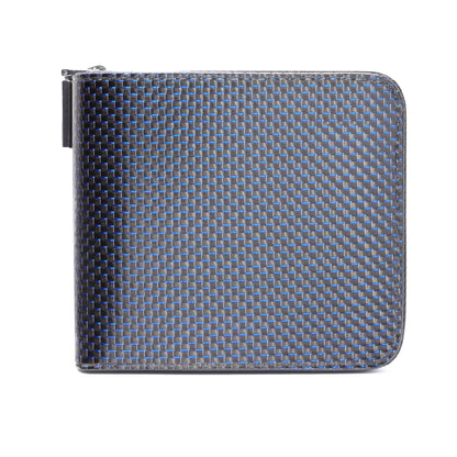 Women's Wallet with Zipper in Genuine Leather and Carbon - Blue - TE - COLDFIRE